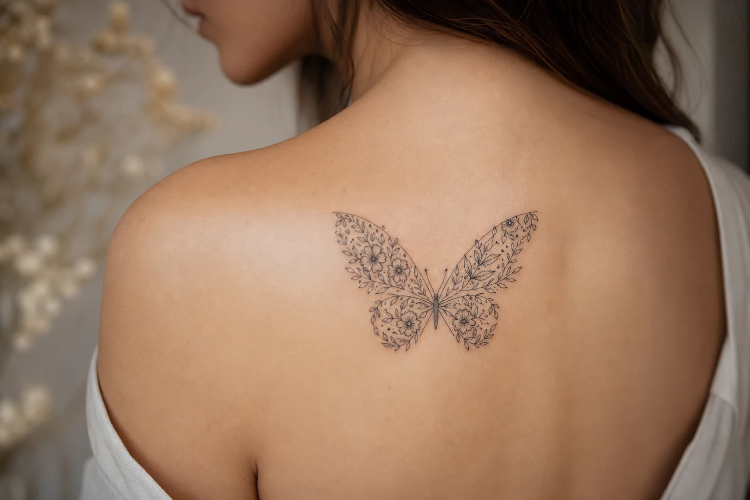 Schmetterling mit floralen Flügeln
